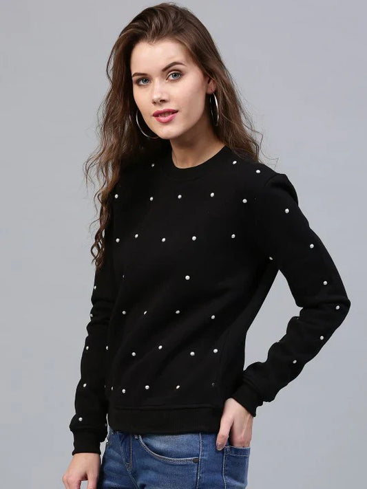 Black Pearls Beaded Sweatshirt For Women