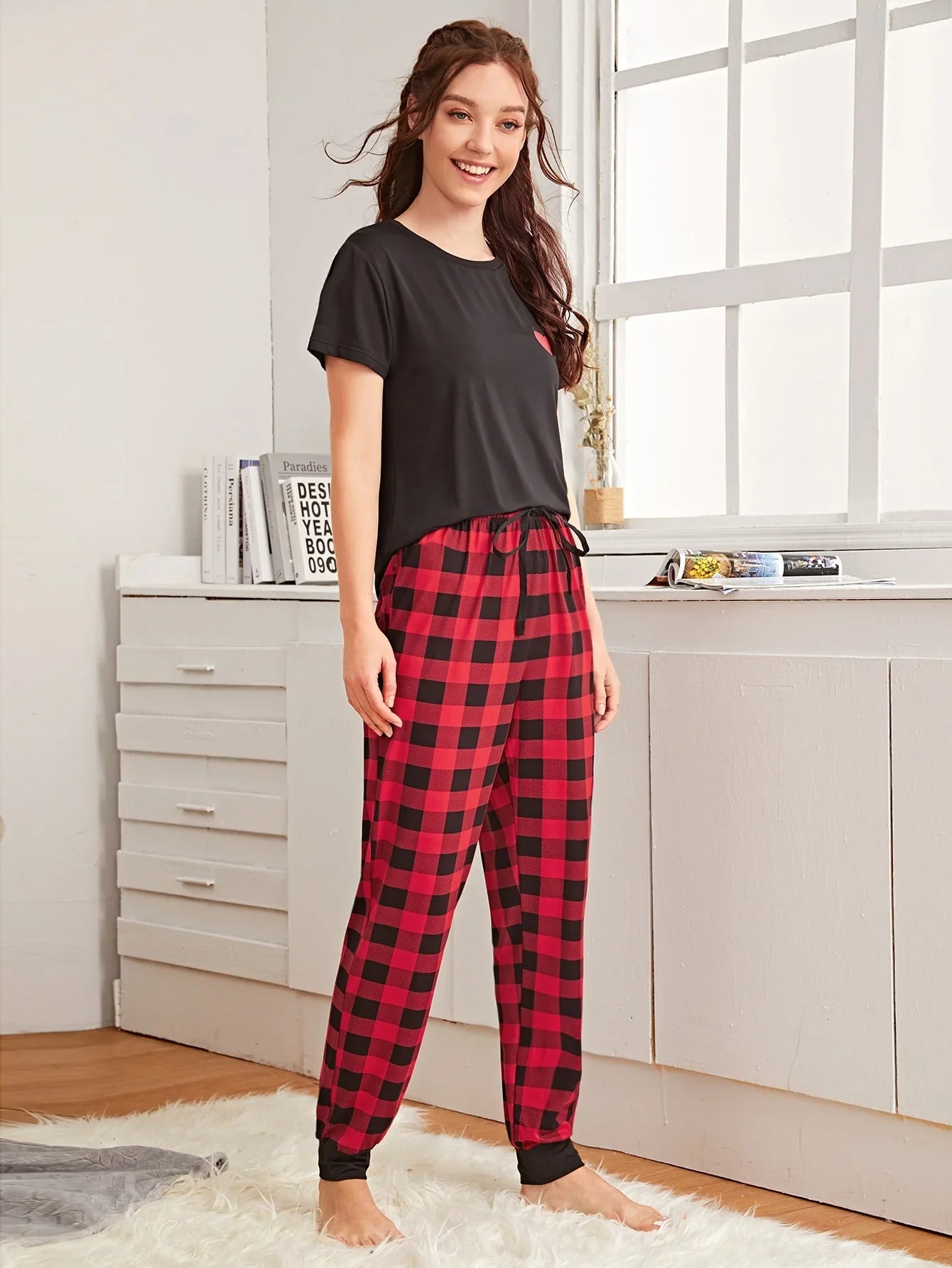 Checkered Pajama Heart Night Suit