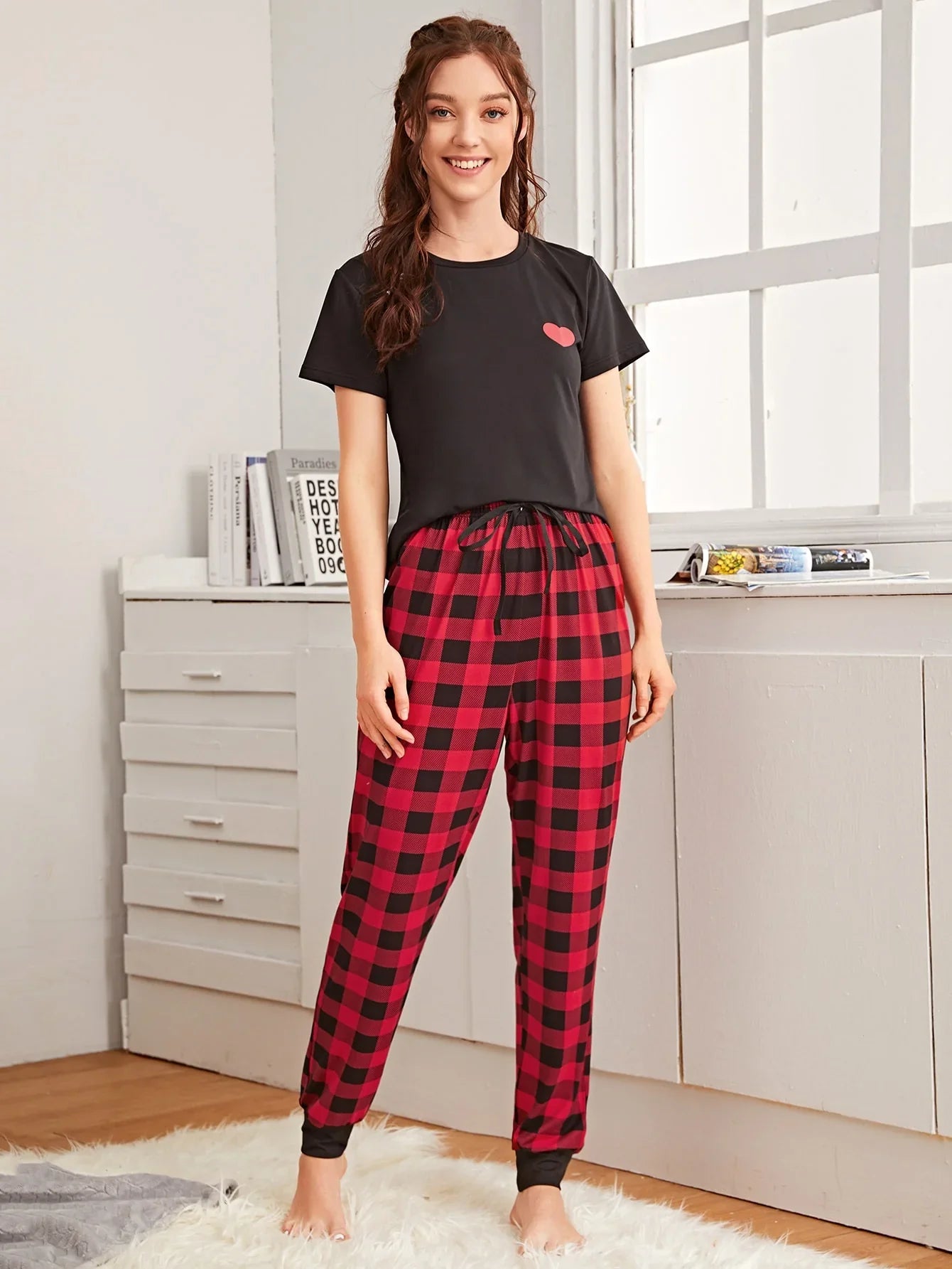 Checkered Pajama Heart Night Suit