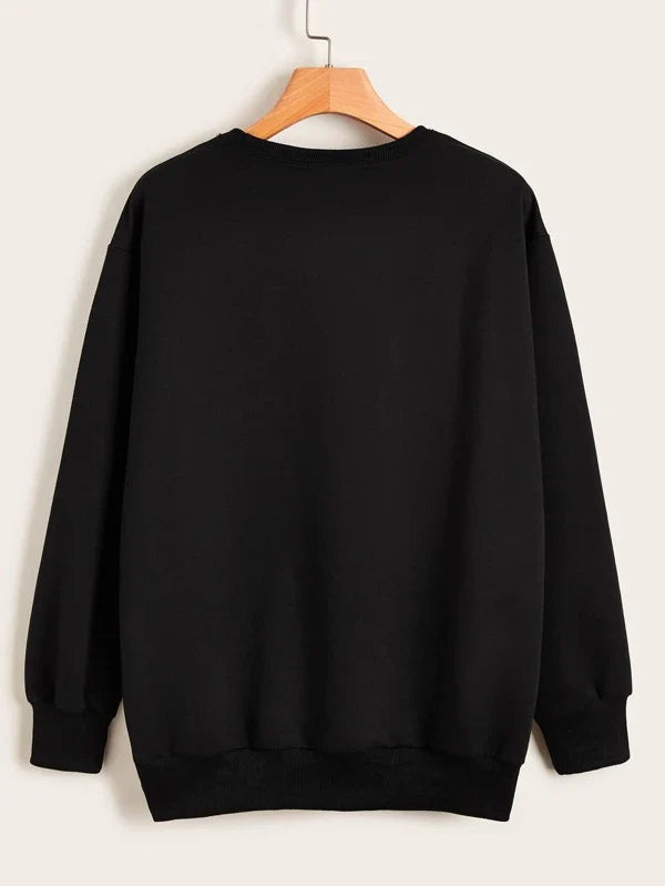 Black Bonjour Printed Sweat Shirt