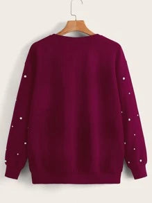 Maroon Pearls Beaded Sweatshirt For Women