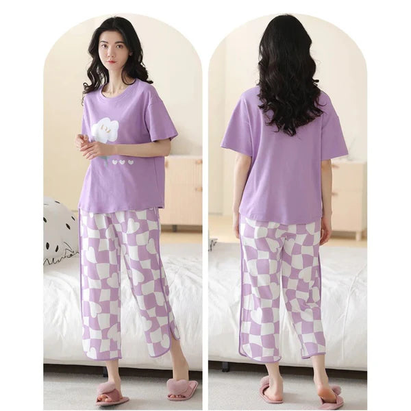 Purple Flower Printed Night Suit