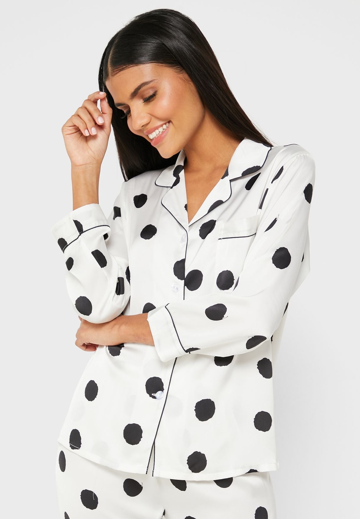 Polka Dot Printed Silk Pj Set