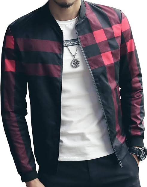 Red Checkered Printed Zipper Jacket