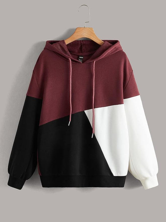 Maroon Black and White Cut and Sew Kangaroo Hoodie