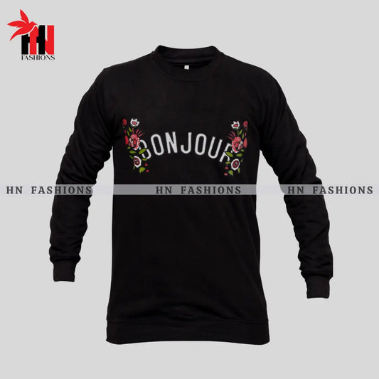 Black Bonjour Printed Sweat Shirt