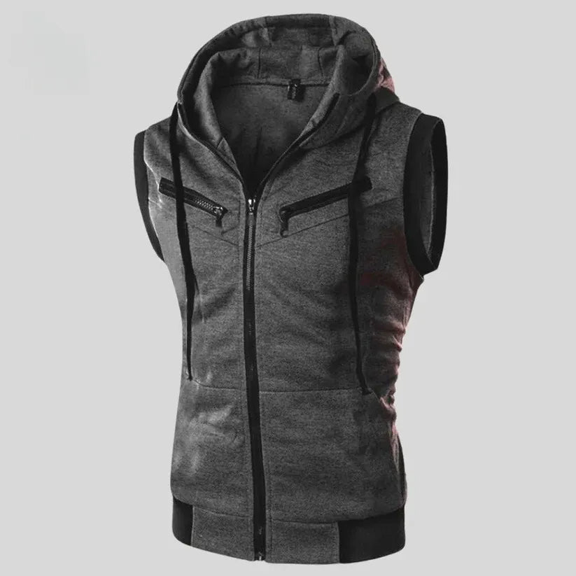 Charcoal Sleeveless Hooded Zipper