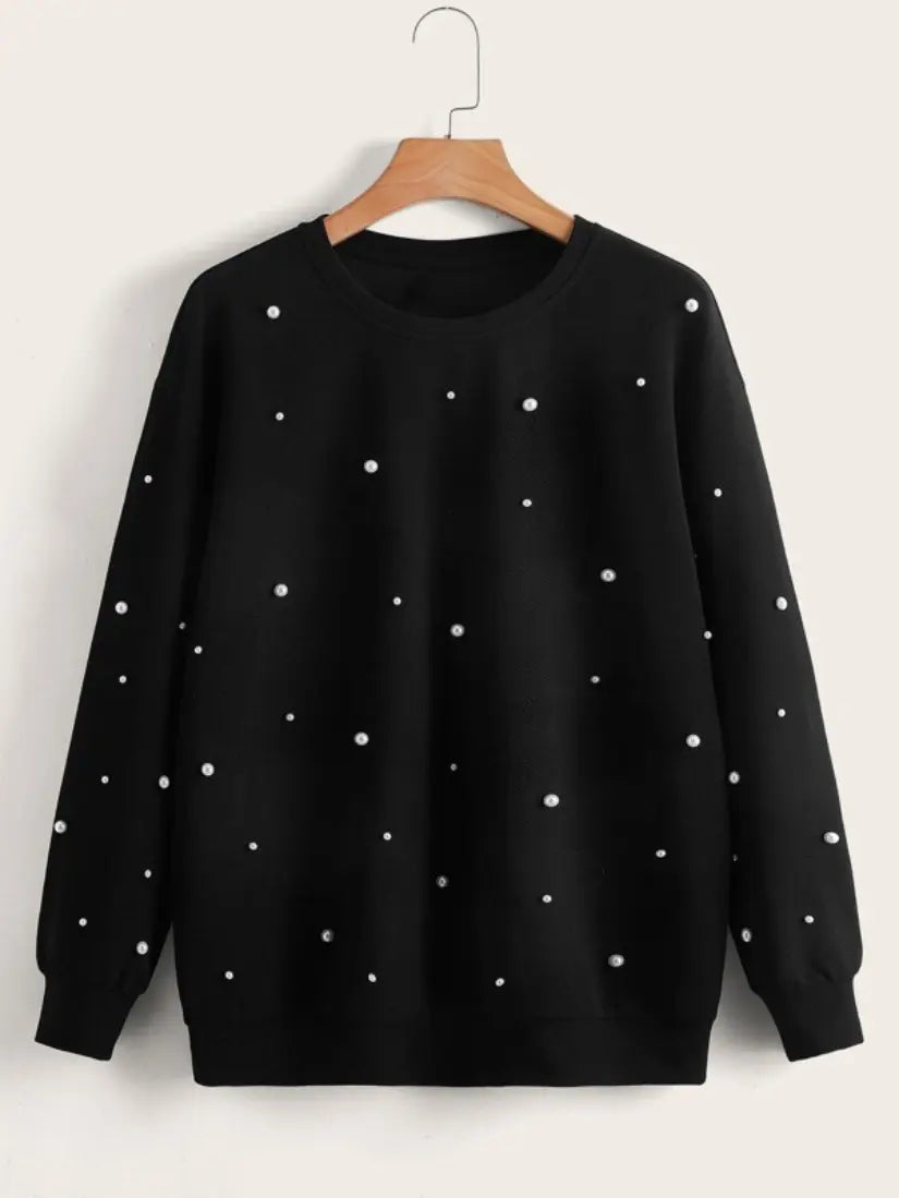 Black Pearls Beaded Sweatshirt For Women