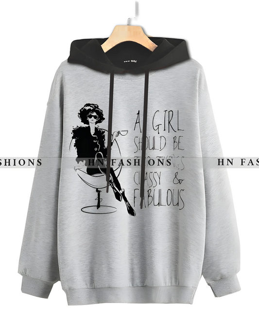 Grey Printed Hoodie For Women