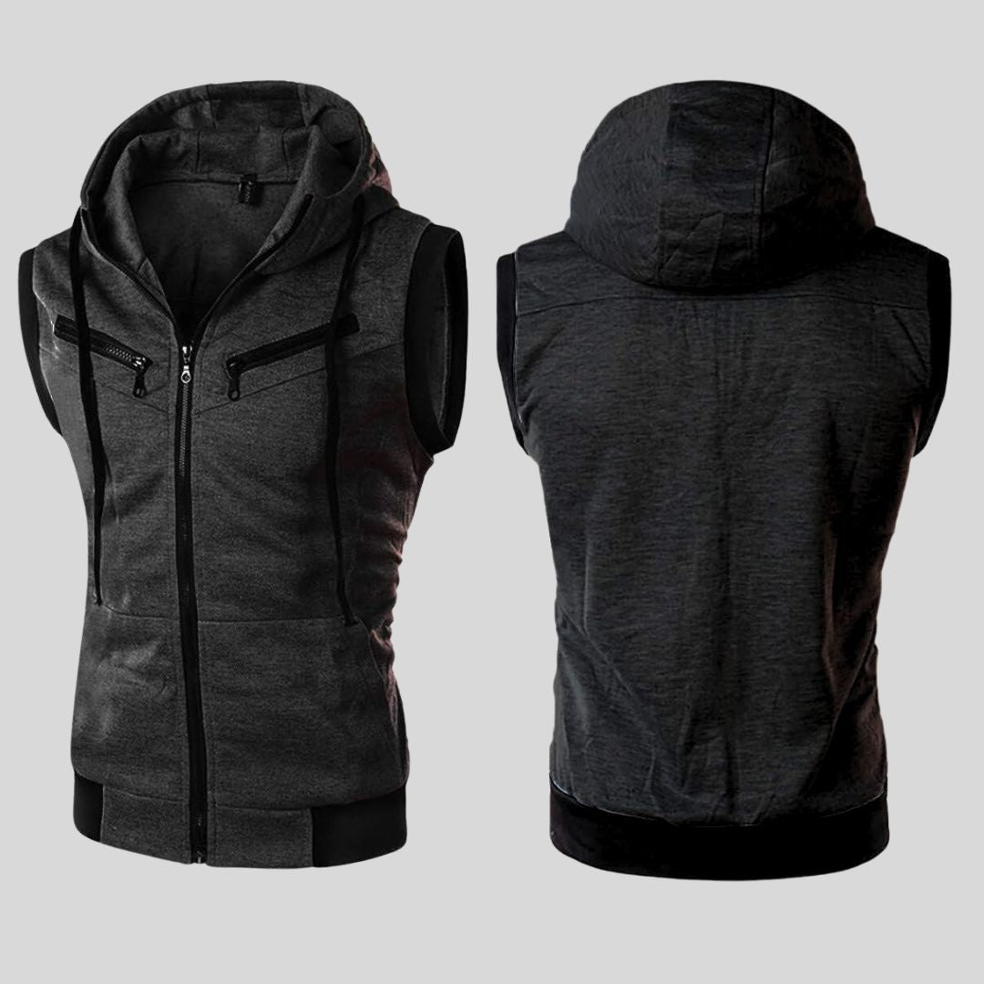 Charcoal Sleeveless Hooded Zipper