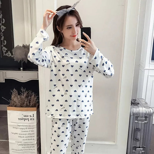 White Heart Printed Night Suit