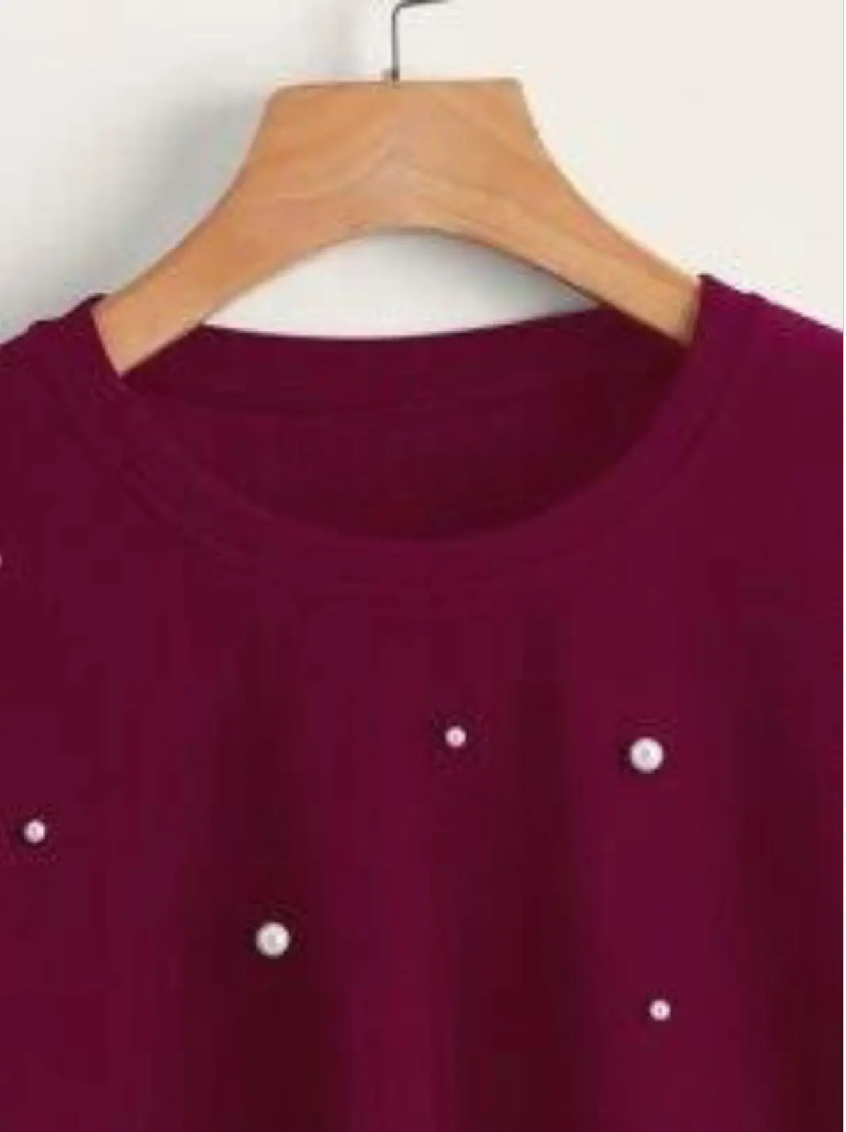 Maroon Pearls Beaded Sweatshirt For Women