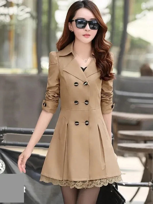 Golden Women's Lace Trim Trench Coat Style Jacket