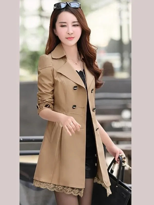 Golden Women's Lace Trim Trench Coat Style Jacket