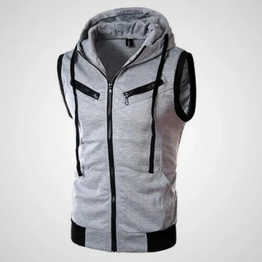 Grey Sleeveless Hooded Zipper